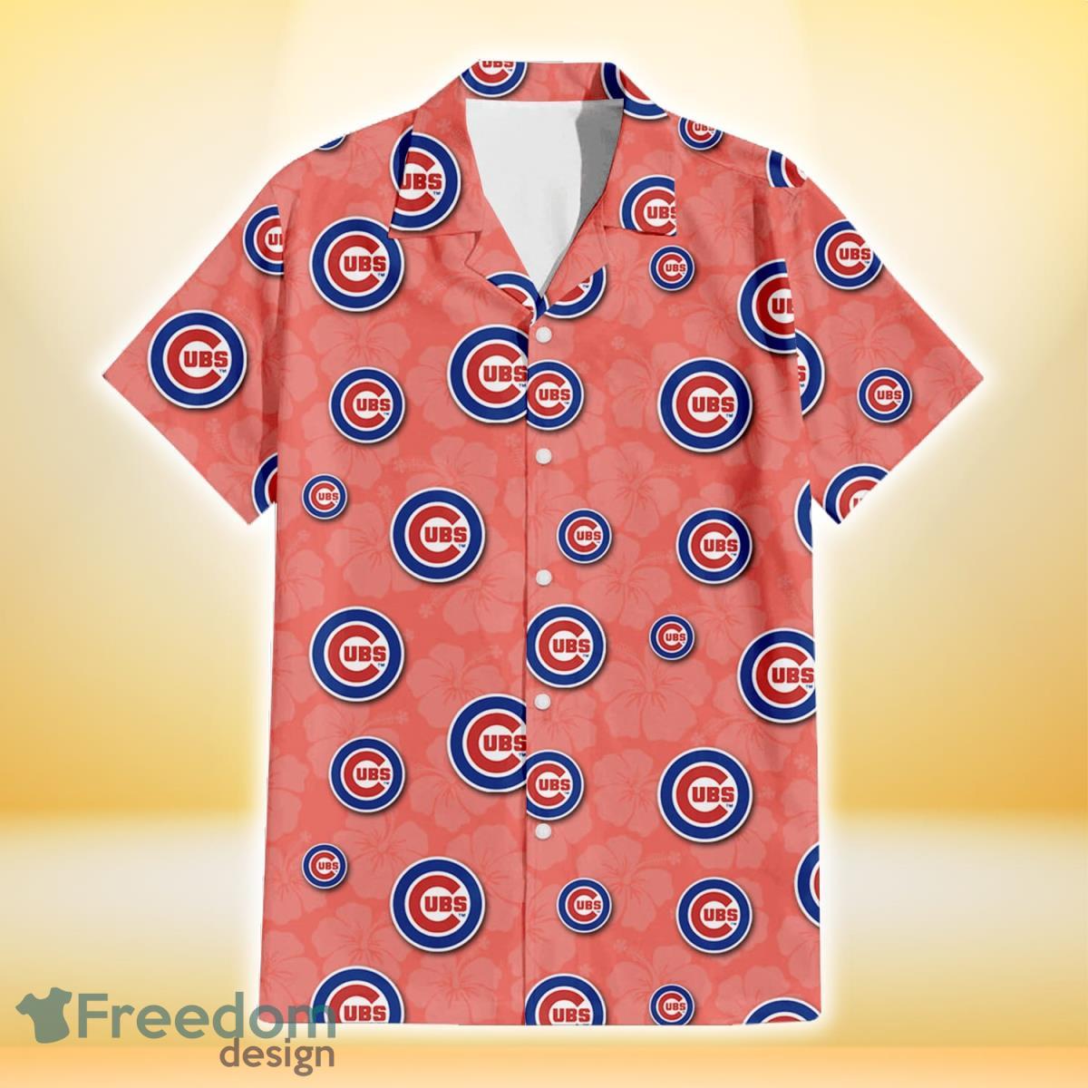 Chicago Cubs Peach Puff Hibiscus Tomato Orange Background 3D Hawaiian Shirt Gift For Fans Product Photo 2