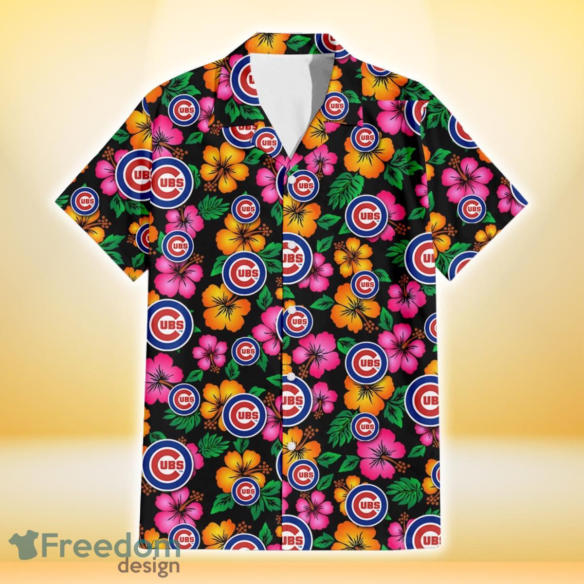 Chicago Cubs Pink Orange Black Background 3D Hawaiian Shirt Gift For Fans Product Photo 2