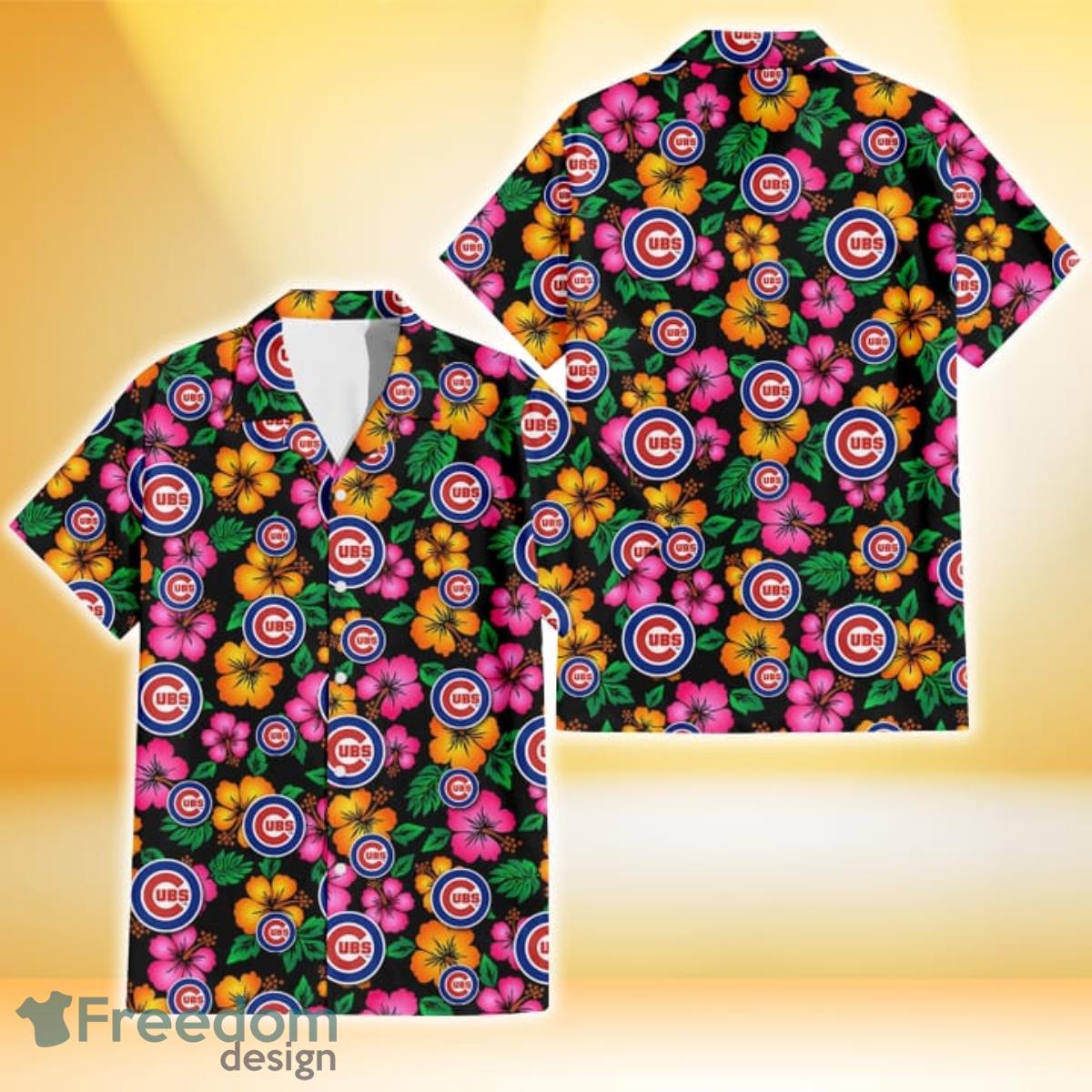 Chicago Cubs Pink Orange Black Background 3D Hawaiian Shirt Gift For Fans -  Freedomdesign