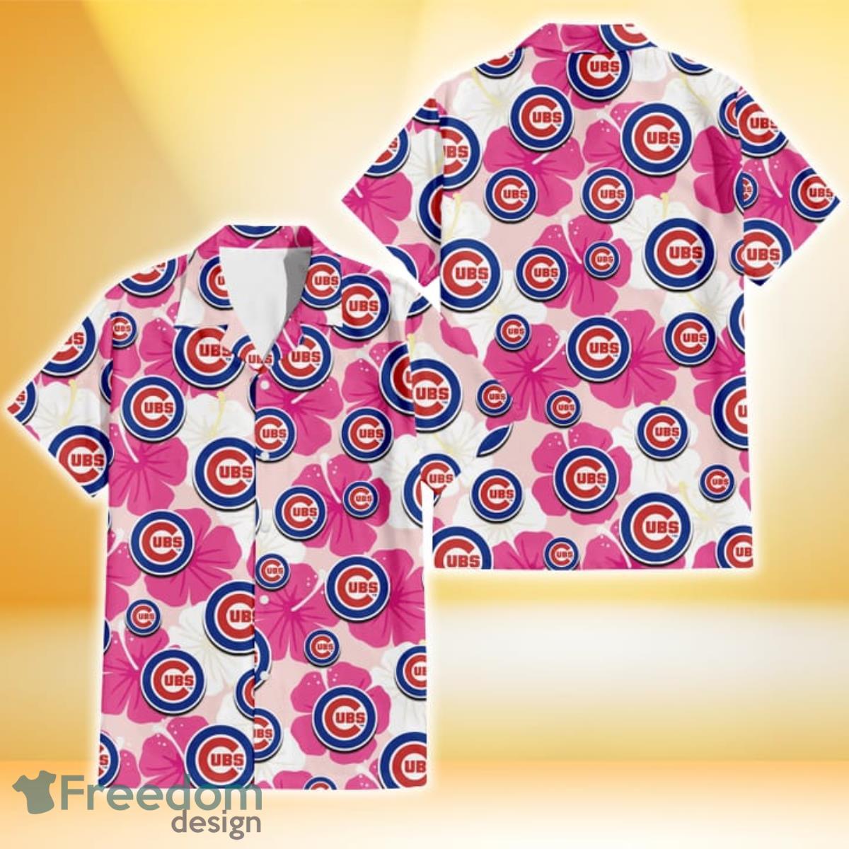 Chicago Cubs Pink Yellow White Hibiscus Pattern Tropical Hawaiian