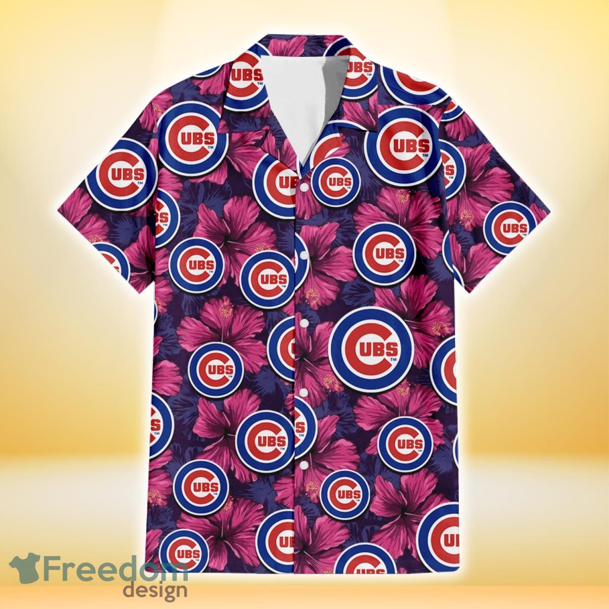 Chicago Cubs Plum Vilolet Hibiscus Dark Navy Leaf Black 3D Hawaiian Shirt Gift For Fans Product Photo 2