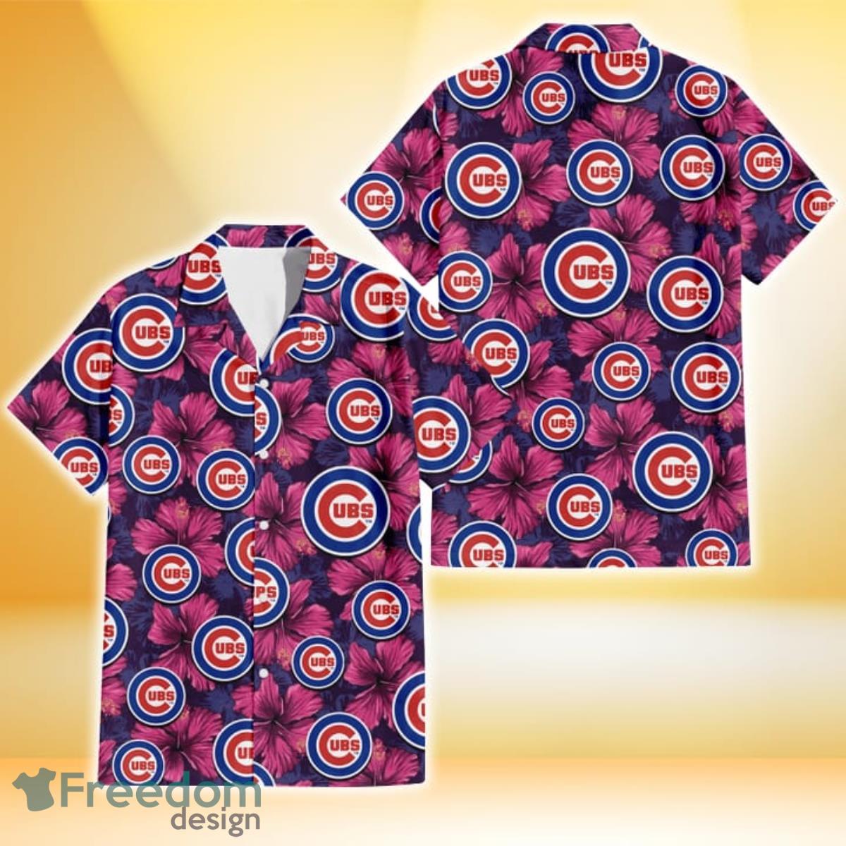 Chicago Cubs Plum Vilolet Hibiscus Dark Navy Leaf Black 3D Hawaiian Shirt Gift For Fans Product Photo 1