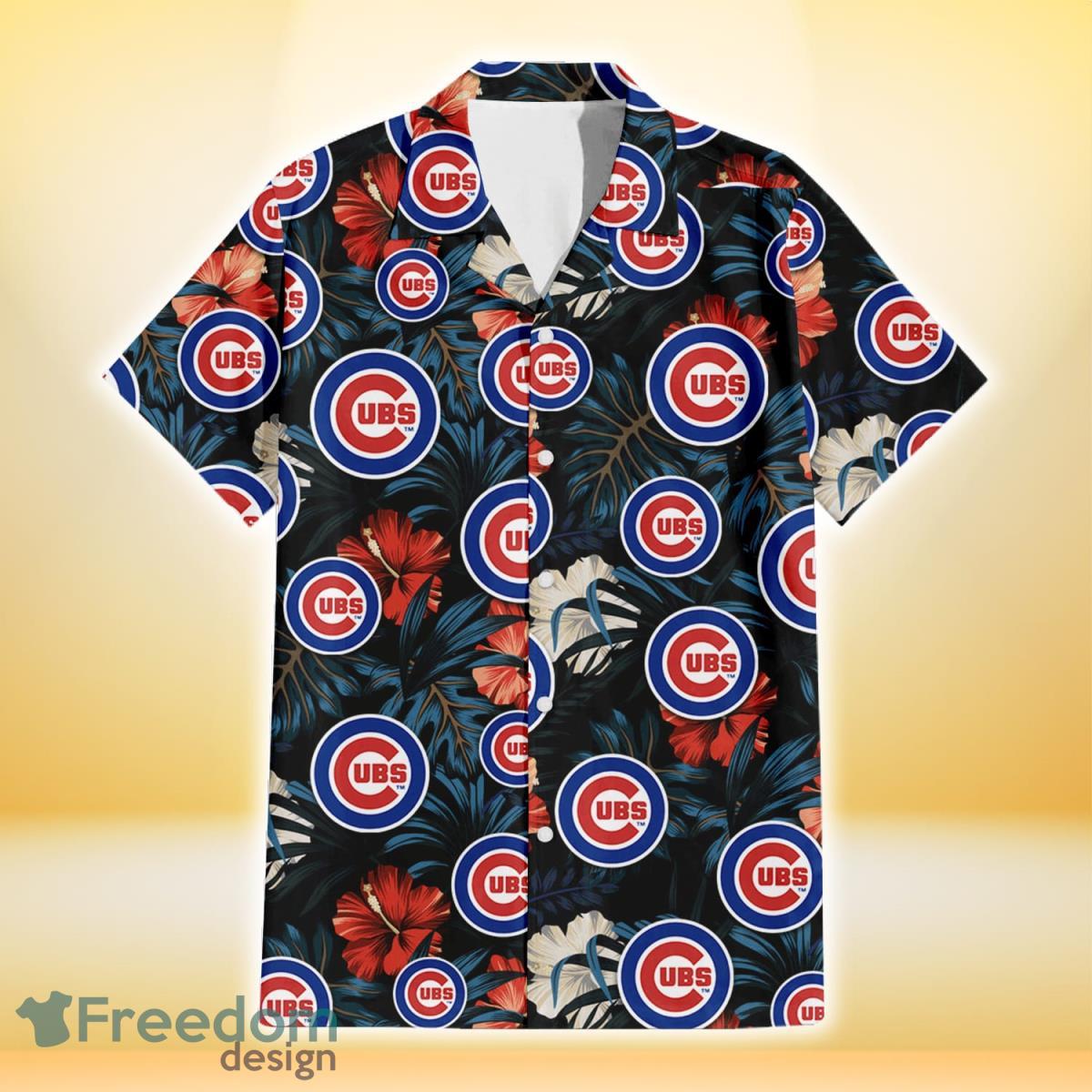 Chicago Cubs Red And White Hibiscus Dark Leaf Black Background 3D Hawaiian  Shirt Gift For Fans - Freedomdesign