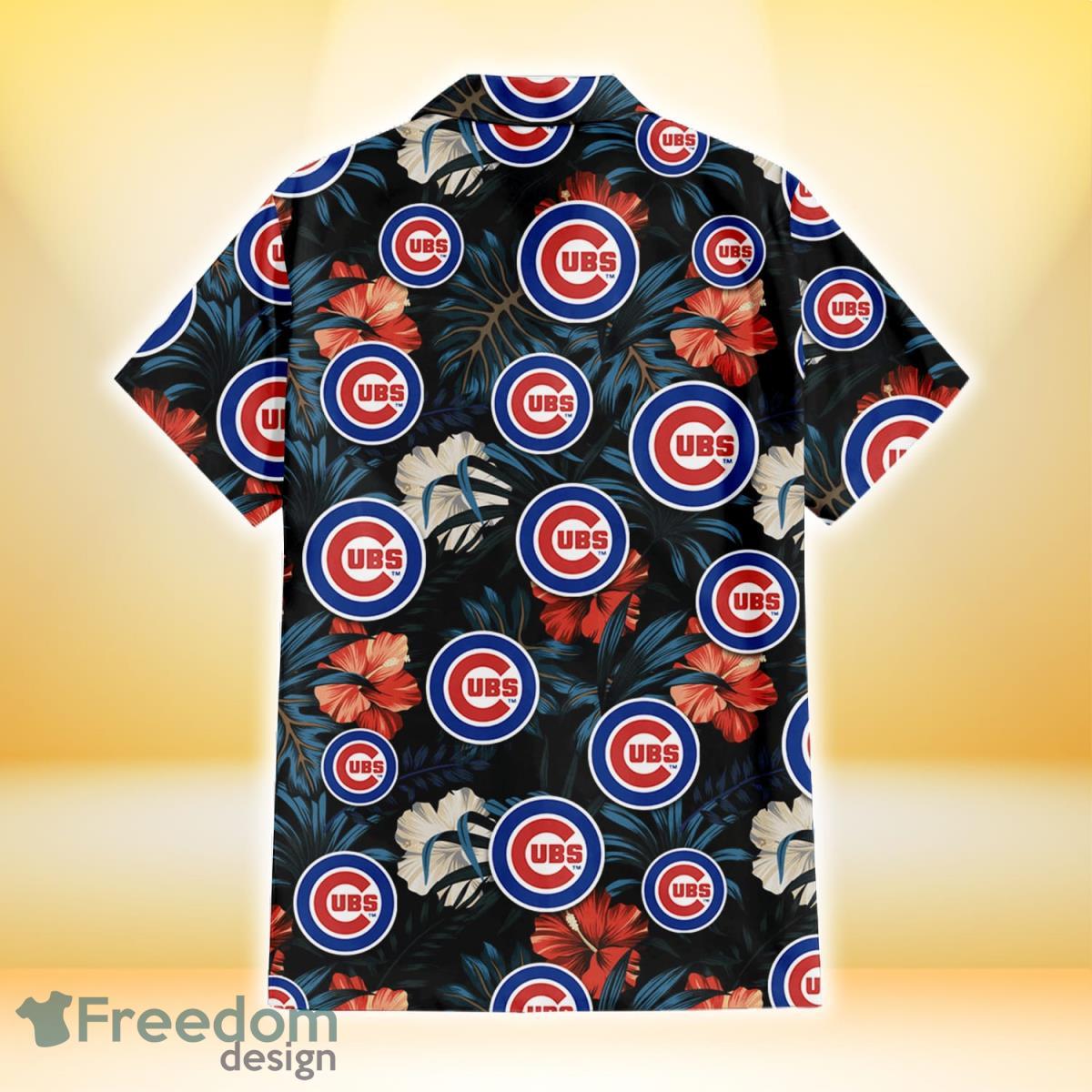 Chicago Cubs Red And White Hibiscus Dark Leaf Black Background 3D Hawaiian  Shirt Gift For Fans - Freedomdesign