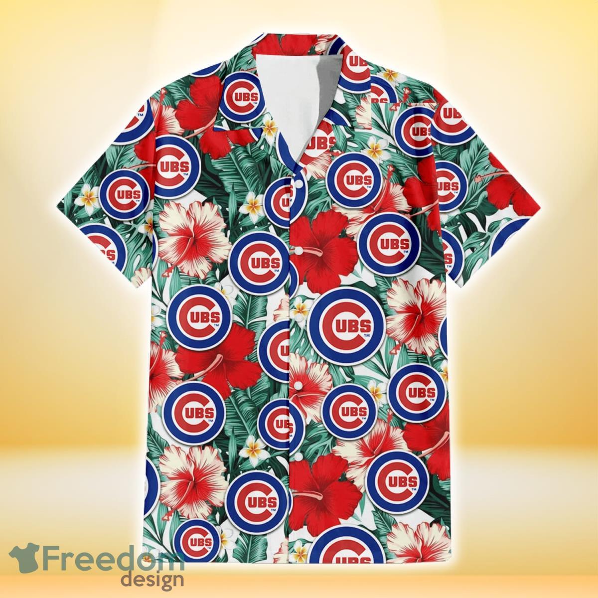 Chicago Cubs Red Coral Hibiscus White Porcelain Flower Banana Leaf 3D Hawaiian Shirt Gift For Fans Product Photo 2