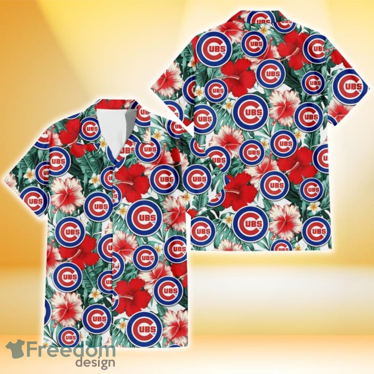 Chicago Cubs Violet Red Blue Leaf Black Background 3D Hawaiian Shirt Gift  For Fans - Freedomdesign