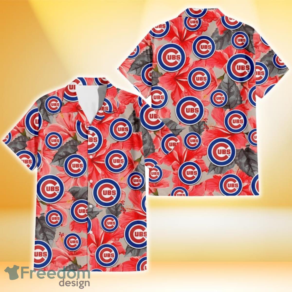 Chicago Cubs Red Hibiscus Dark Gray Background 3D Hawaiian Shirt Gift For  Fans - Freedomdesign