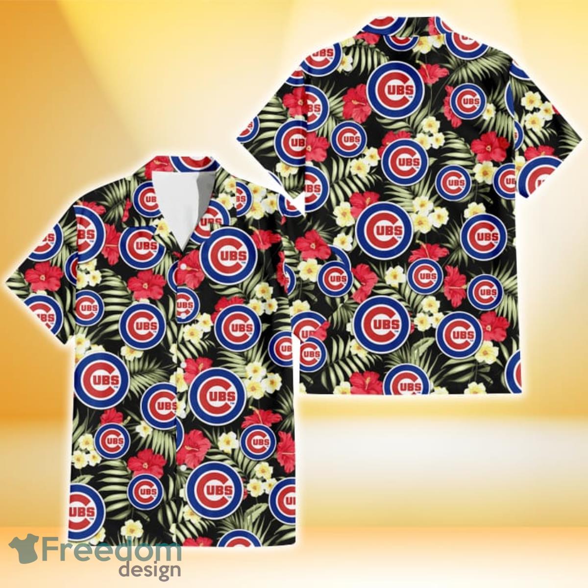 Chicago Cubs Red Hibiscus Yellow Porcelain Flower With Leaf Pattern 3D  Hawaiian Shirt Summer Gift