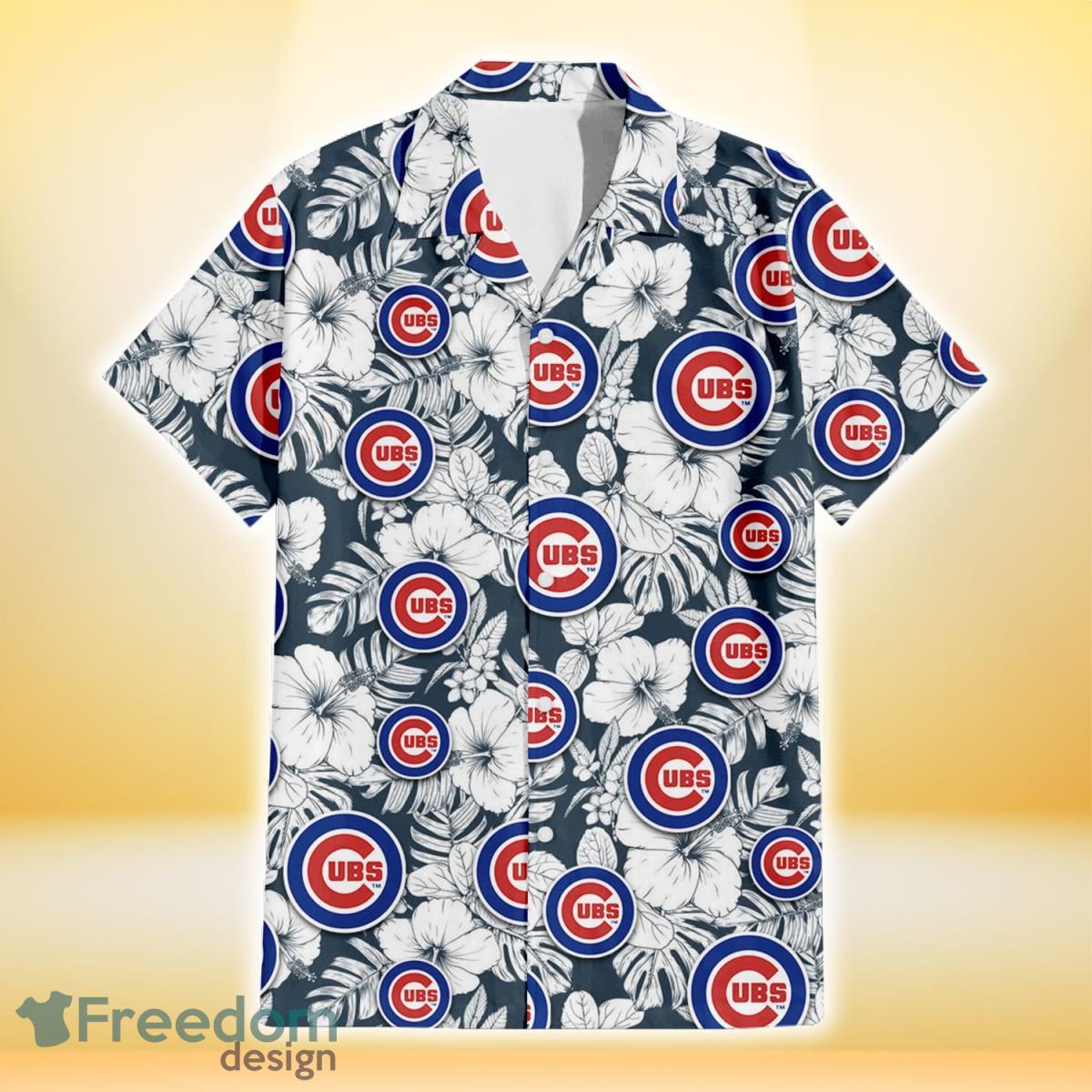 Chicago Cubs Red And White Hibiscus Dark Leaf Black Background 3D Hawaiian  Shirt Gift For Fans - Freedomdesign