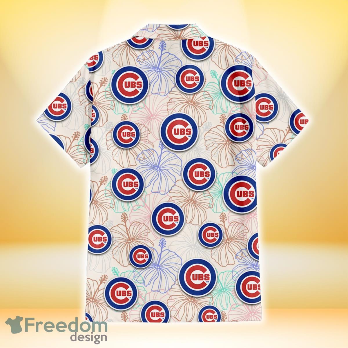 Chicago Cubs Red Hibiscus Gray Leaf Beige Background 3D Hawaiian Shirt Gift  For Fans - Freedomdesign