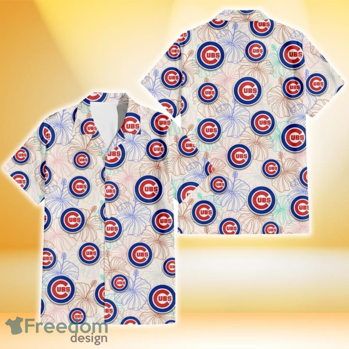 Chicago Cubs Sketch Pastel Hibiscus Beige Background 3D Hawaiian Shirt Gift For Fans Product Photo 1