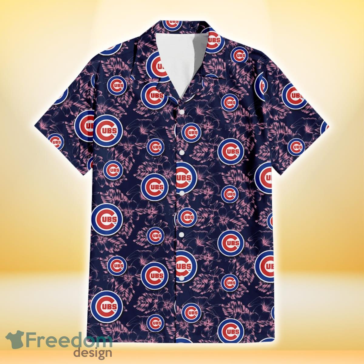 Chicago Cubs Thistle Sketch Hibiscus Dark Slate Blue Background 3D Hawaiian Shirt Gift For Fans Product Photo 2