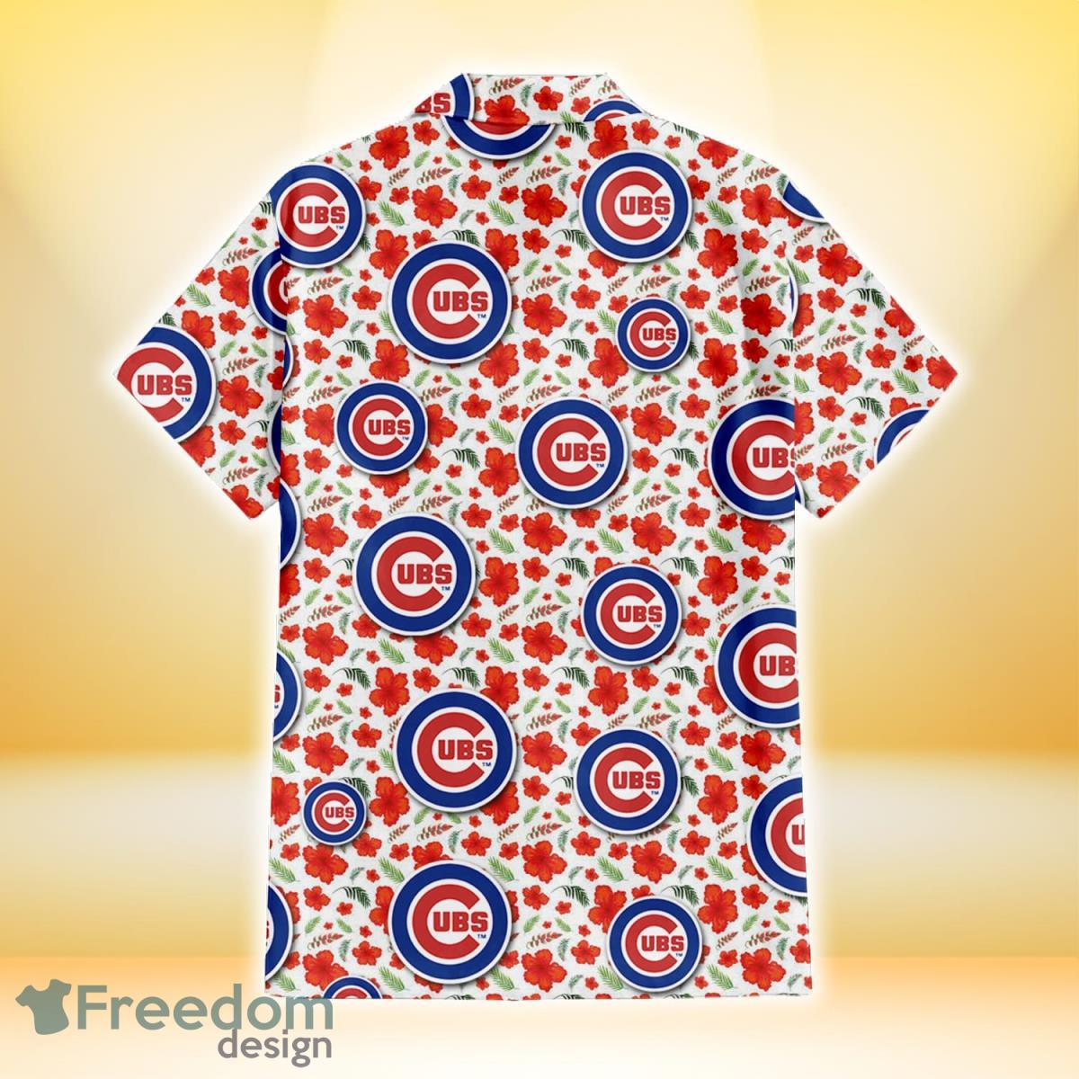 Chicago Cubs Tiny Red Hibiscus Green Leaf White Cube Background 3D Hawaiian  Shirt Gift For Fans - Freedomdesign