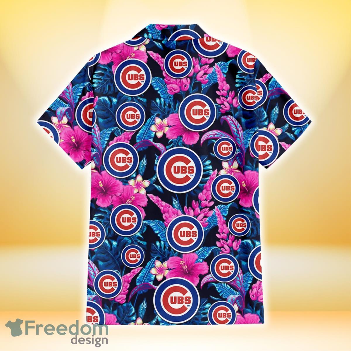 Chicago Cubs Violet Red Blue Leaf Black Background 3D Hawaiian Shirt Gift  For Fans - Freedomdesign