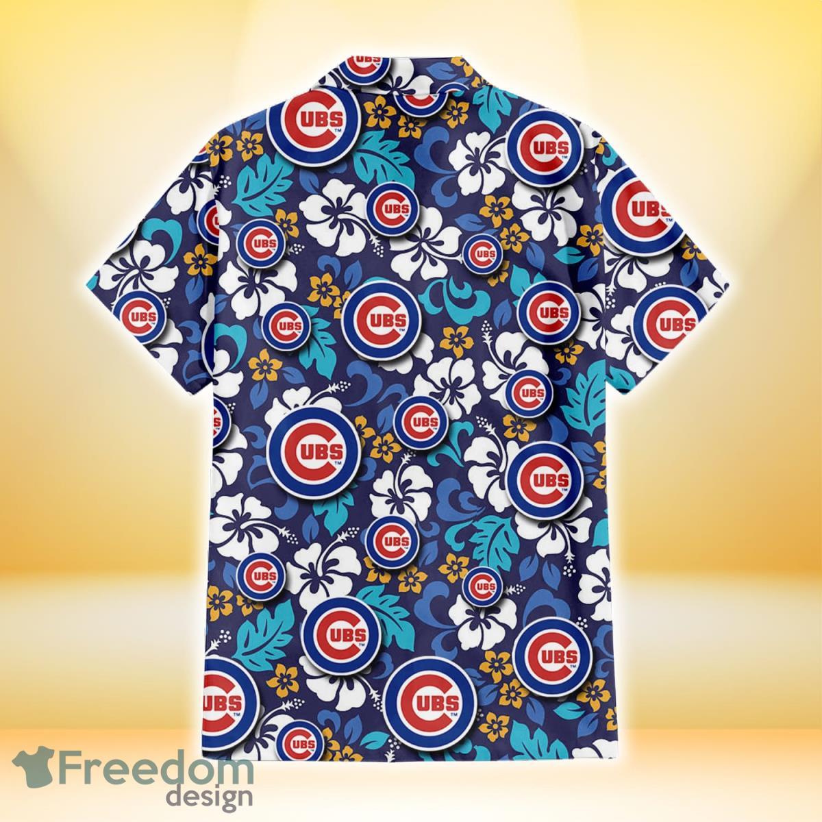Chicago Cubs White Hibiscus Ceramic Style Navy Background 3D