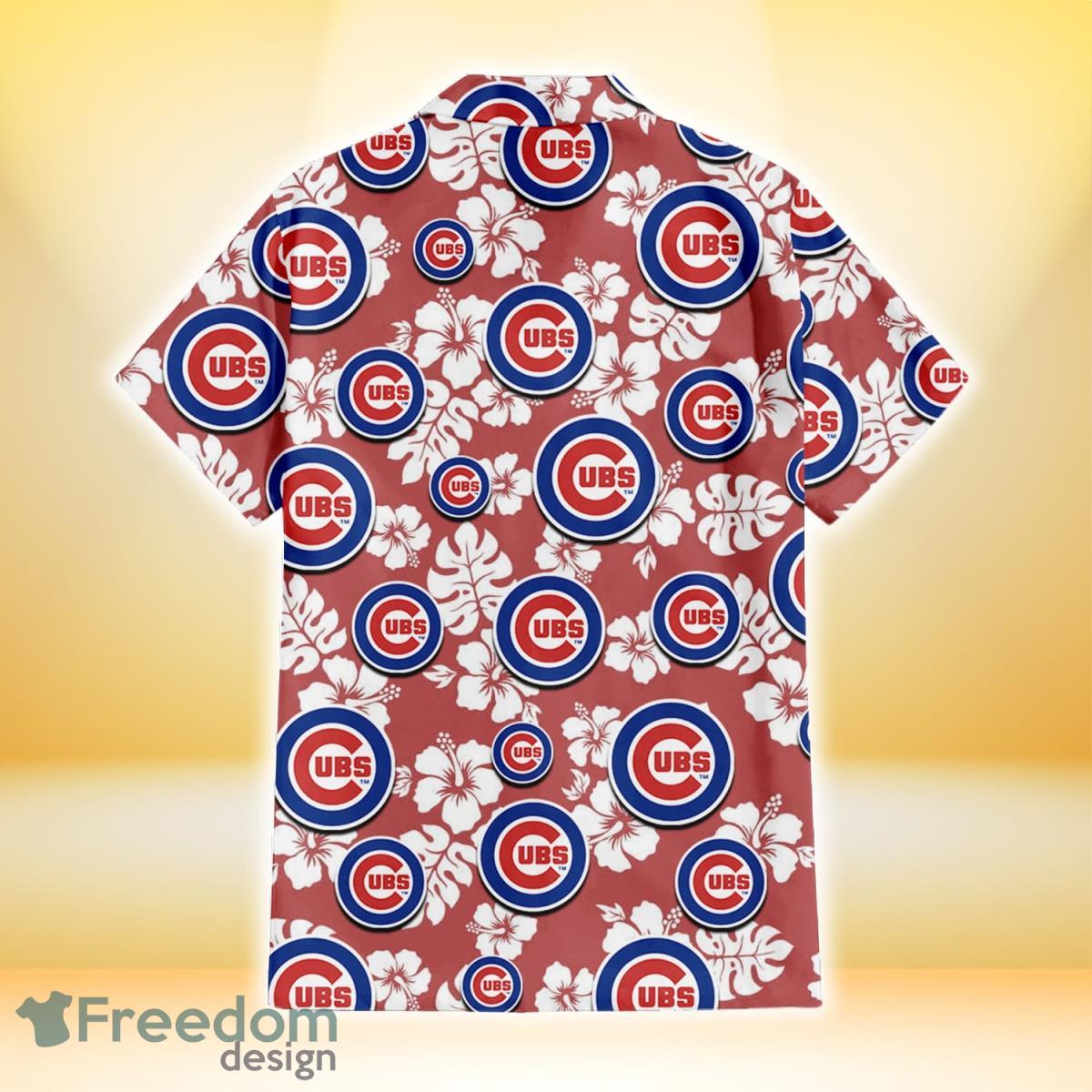 Chicago Cubs White Hibiscus Indian Red Background 3D Hawaiian