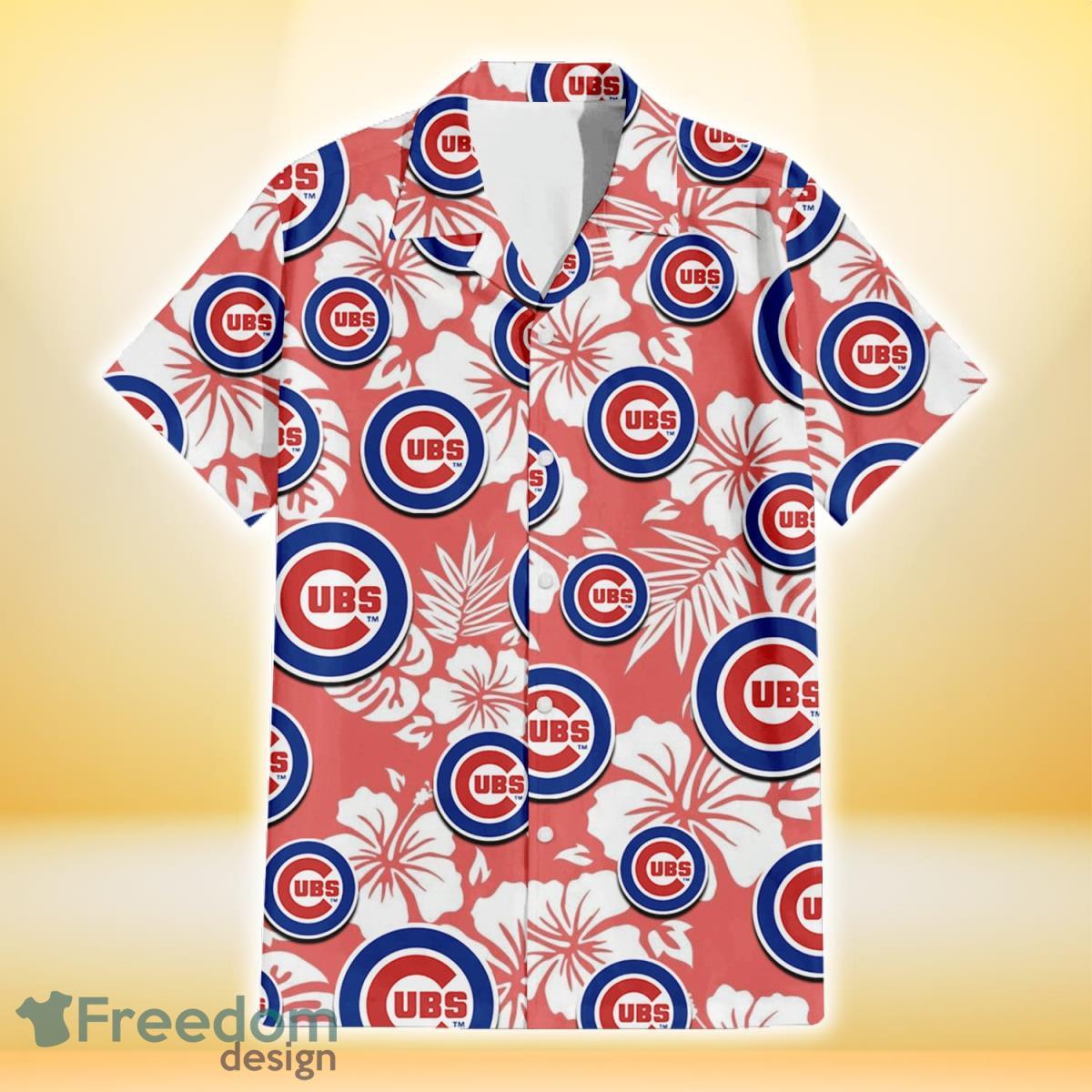 Chicago Cubs Big Logo And Light Coral Hibiscus 3D Hawaiian Shirt Tropical  Style - Banantees