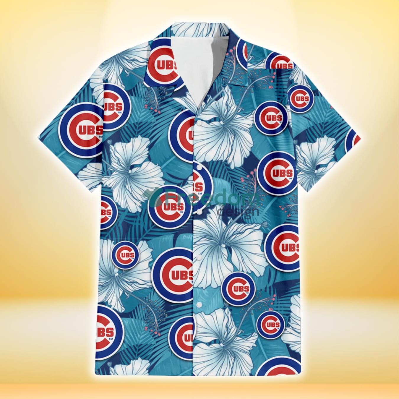 Chicago Cubs Light Blue Hibiscus Banana Leaf Navy Background 3D Hawaiian  Shirt Gift For Fans - Freedomdesign