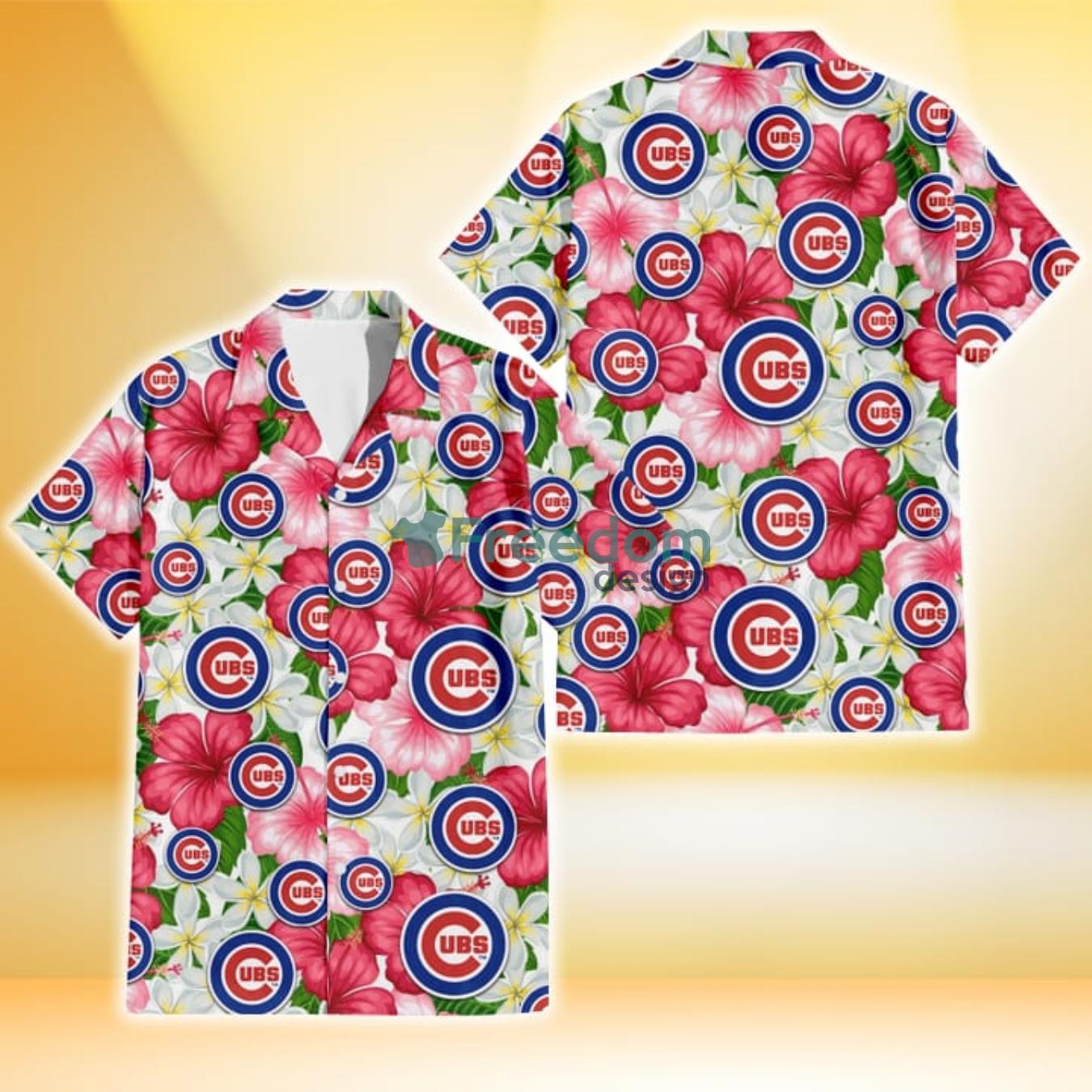 Chicago Cubs White Porcelain Flower Pink Hibiscus White Background 3D Hawaiian Shirt Gift For Fans Product Photo 1