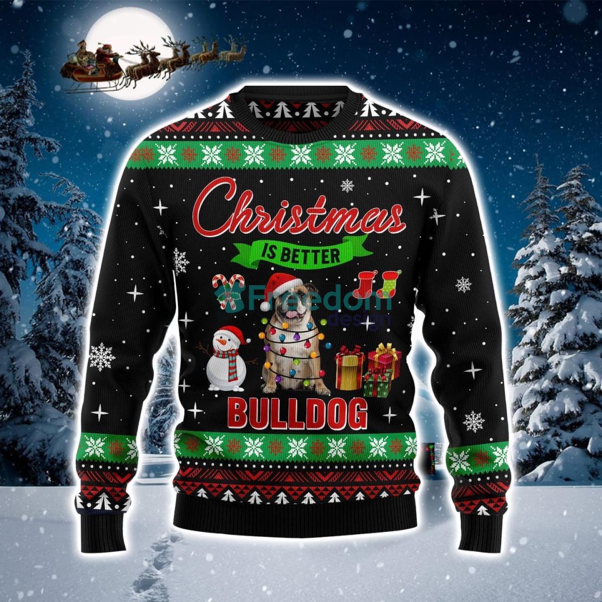 Christmas Is Better With Bulldog Snowflower Pattern Ugly Christmas Sweater Product Photo 1