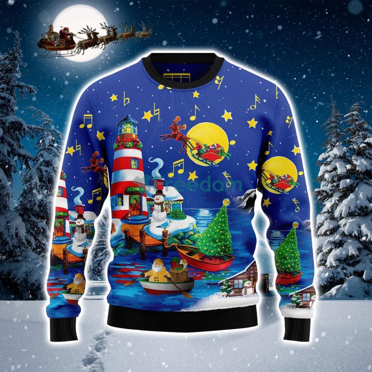 Christmas Lighthouse Printed Ugly Christmas Sweater Product Photo 1