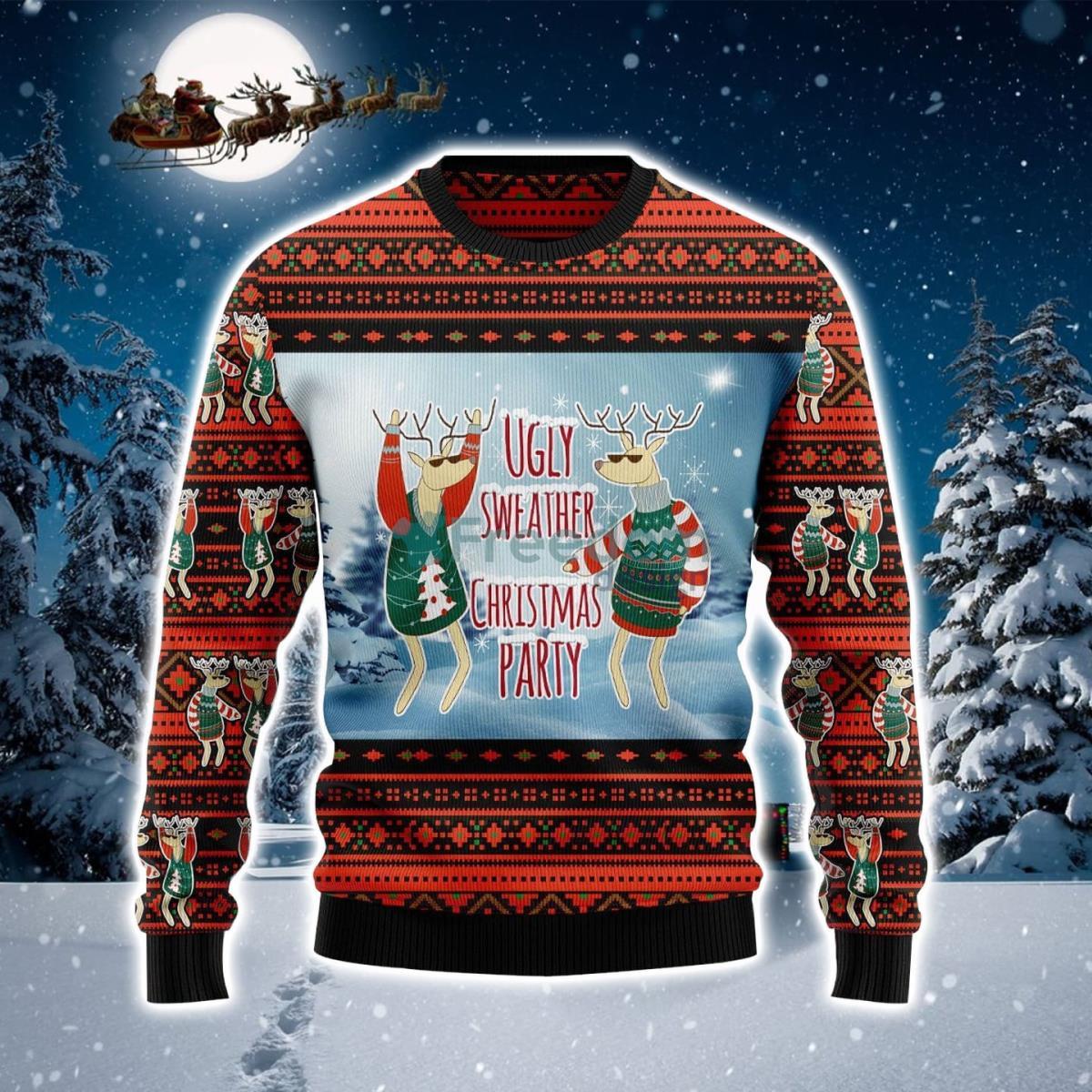 Christmas Party With Reindeer Ugly Christmas Sweater Product Photo 1