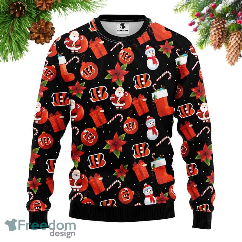 Cincinnati Bengals Santa Claus Snowman Candy Pattern Bengals Party Ugly  Christmas Sweater - Freedomdesign