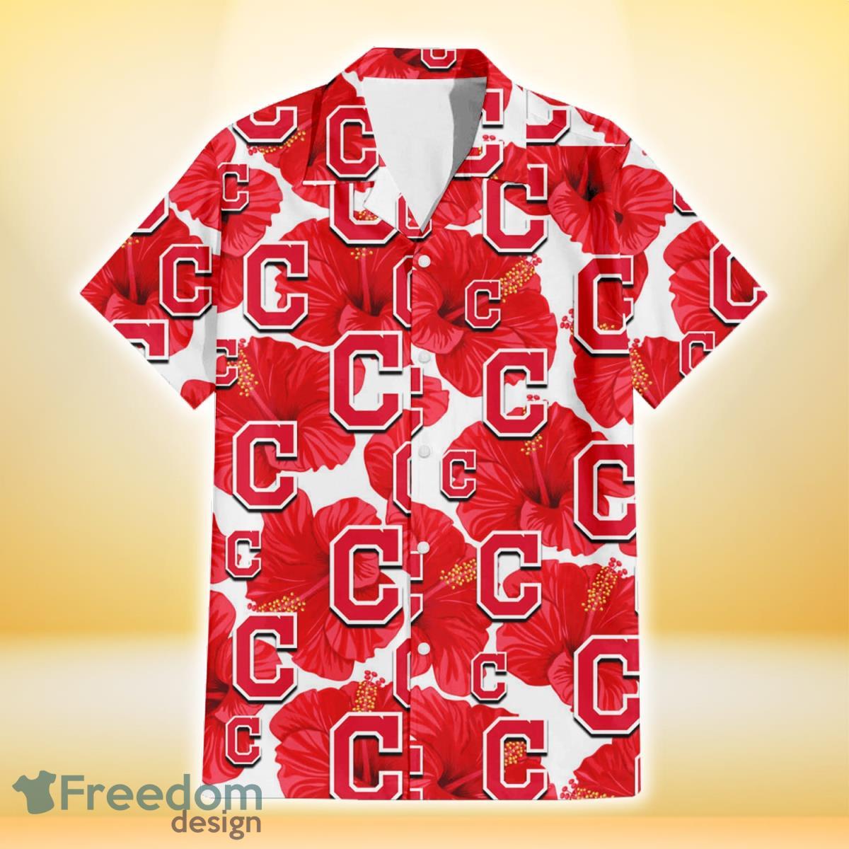 Cleveland Indians Big Red Hibiscus White Background 3D Hawaiian Shirt Gift For Fans Product Photo 2