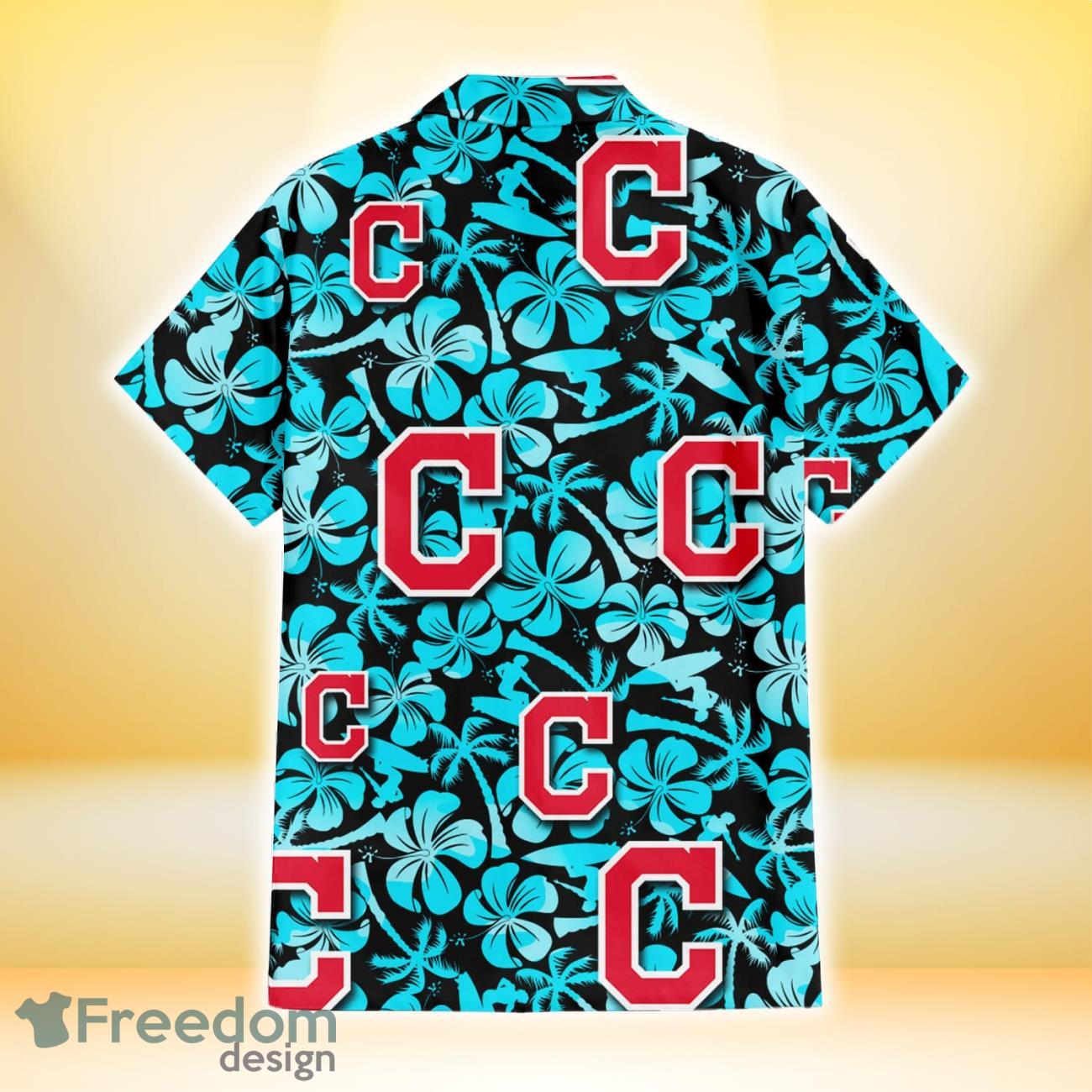 Cleveland Indians Dark Turquoise Hibiscus Navy Background 3D Hawaiian Shirt  Gift For Fans - Freedomdesign