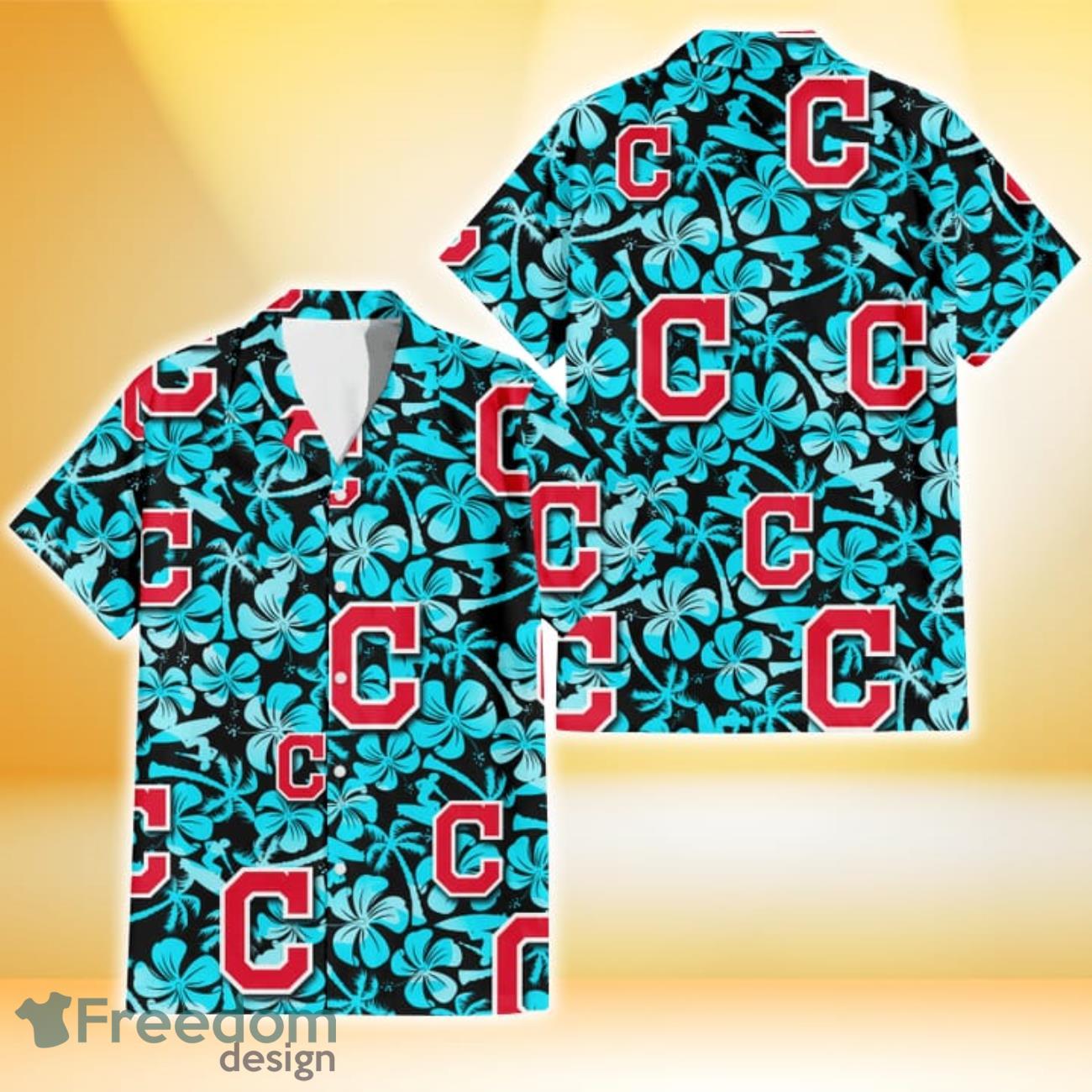 Cleveland Indians Hawaiian Shirt Hibiscus Seamless Pattern