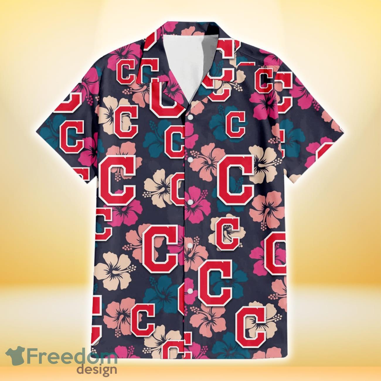 Cleveland Indians Colorful Hibiscus Black Background 3D Hawaiian Shirt Gift For Fans Product Photo 2