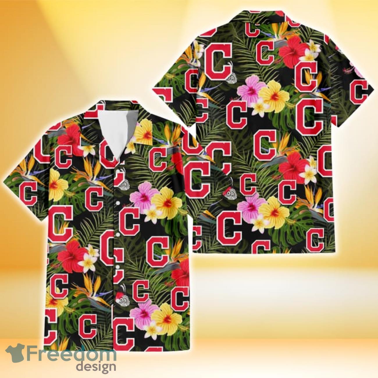 Cleveland Indians Hawaiian Shirt Sketch Palm Leaves Pattern