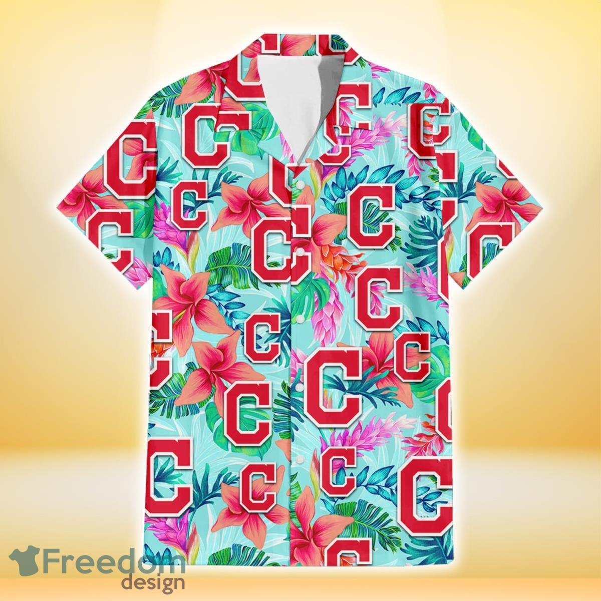 Cleveland Indians Coral Porcelain Flower Violet Orchid Light Blue Background 3D Hawaiian Shirt Gift For Fans Product Photo 2