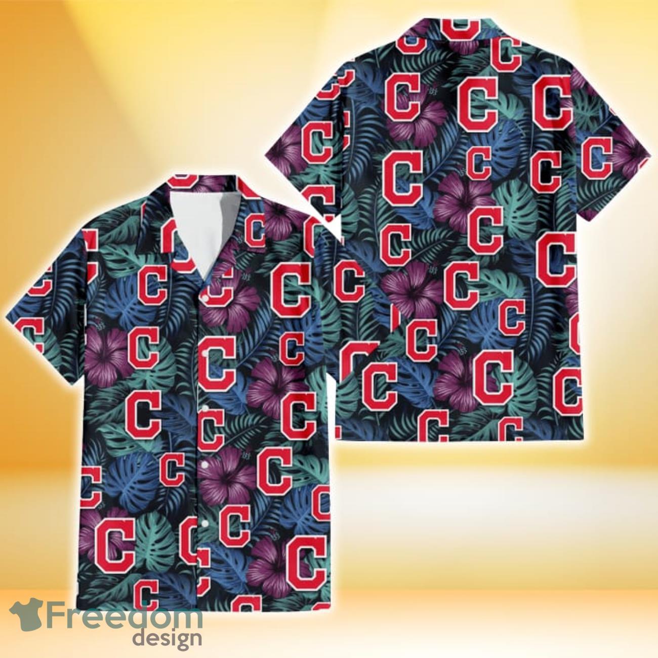 Cleveland Indians Dark Magenta Green Leaf Black Background 3D Hawaiian Shirt Gift For Fans Product Photo 1