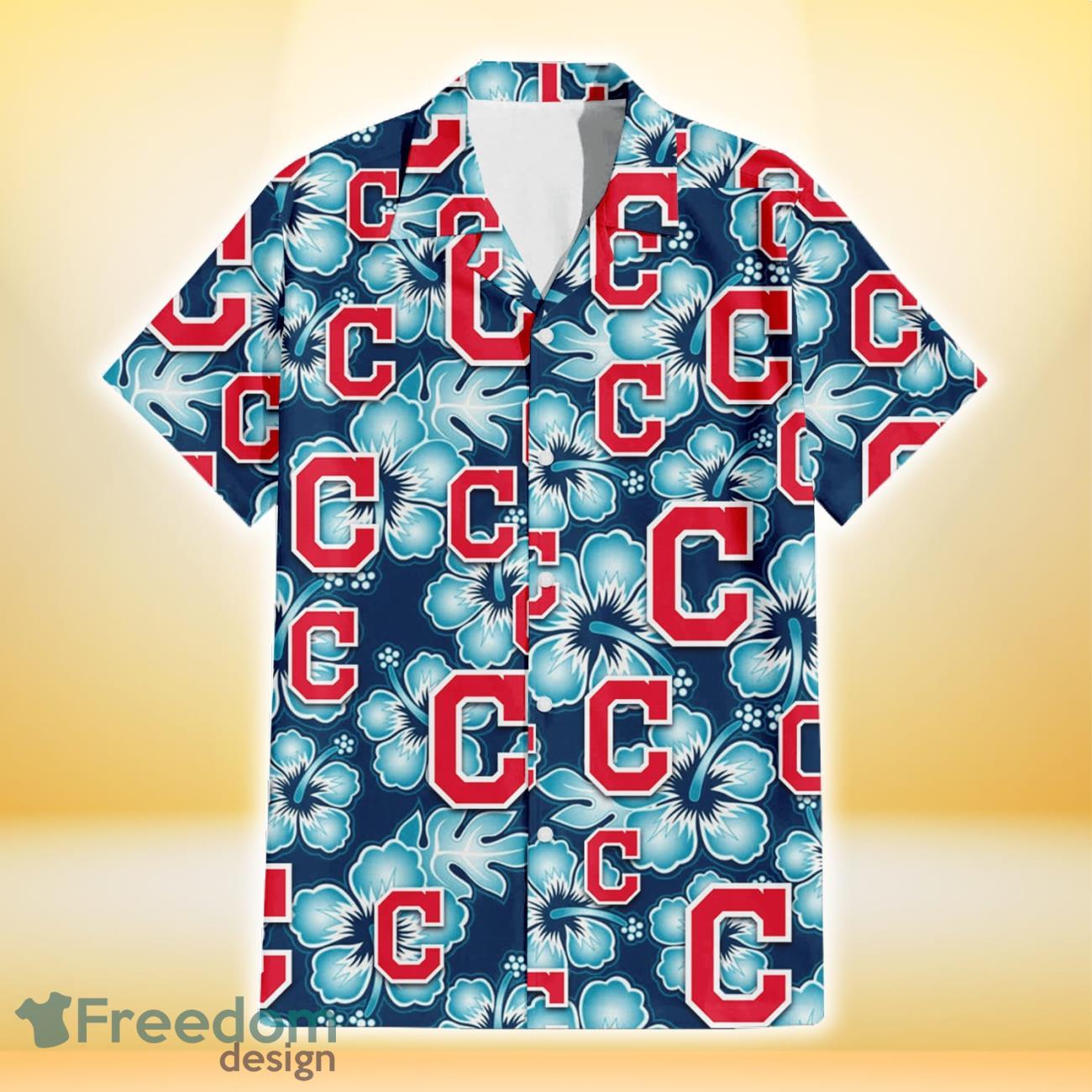 Cleveland Indians Dark Turquoise Hibiscus Navy Background 3D Hawaiian Shirt  Gift For Fans - Freedomdesign