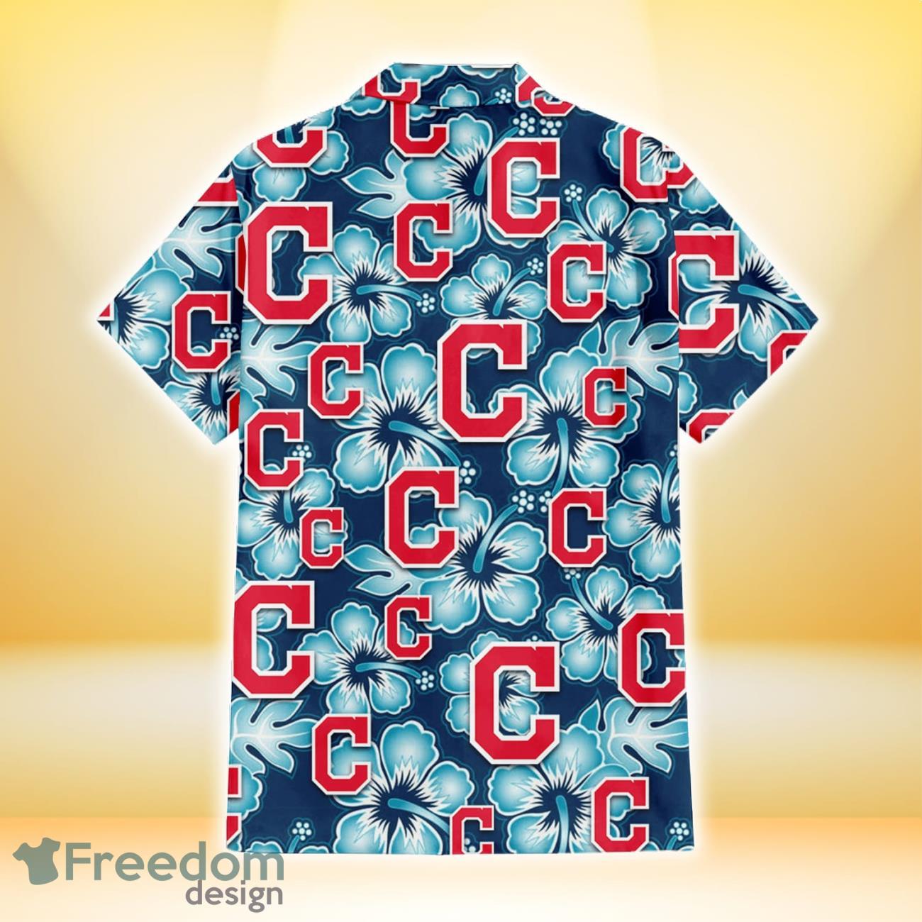 Cleveland Indians White Hibiscus Turquoise Wave Black Background 3D  Hawaiian Shirt Gift For Fans - Freedomdesign