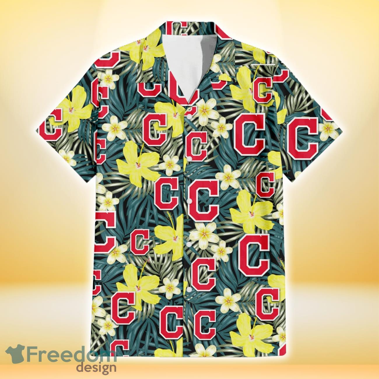 Cleveland Indians Light Coral Hibiscus Gray Leaf Black Background 3D  Hawaiian Shirt Gift For Fans - Freedomdesign