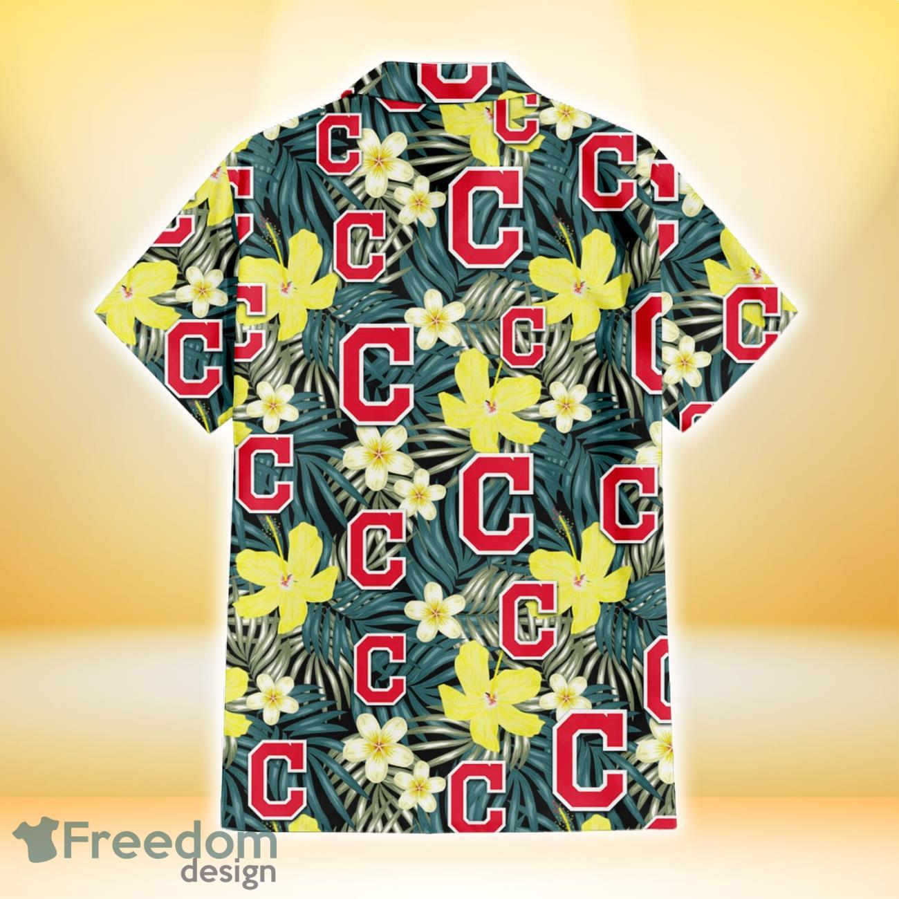 Cleveland Indians White Hibiscus Porcelain Flower Palm Leaf Black 3D  Hawaiian Shirt Gift For Fans - Freedomdesign