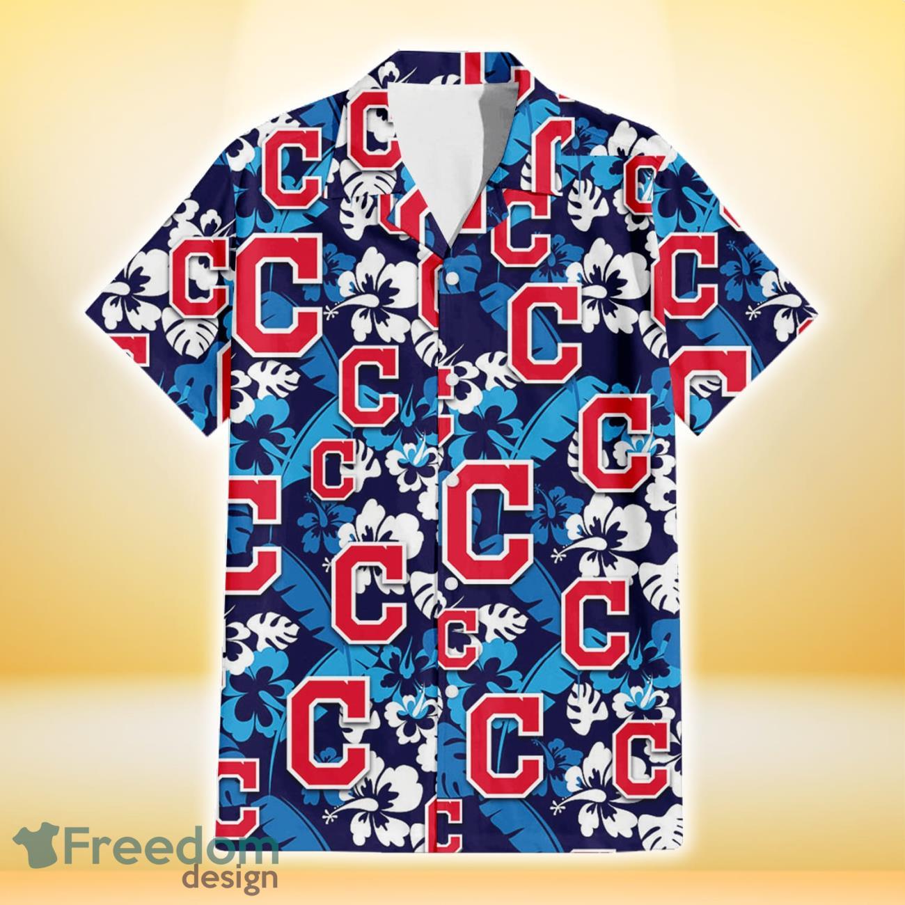 Cleveland Indians Light Coral Hibiscus Gray Leaf Black Background 3D  Hawaiian Shirt Gift For Fans - Freedomdesign