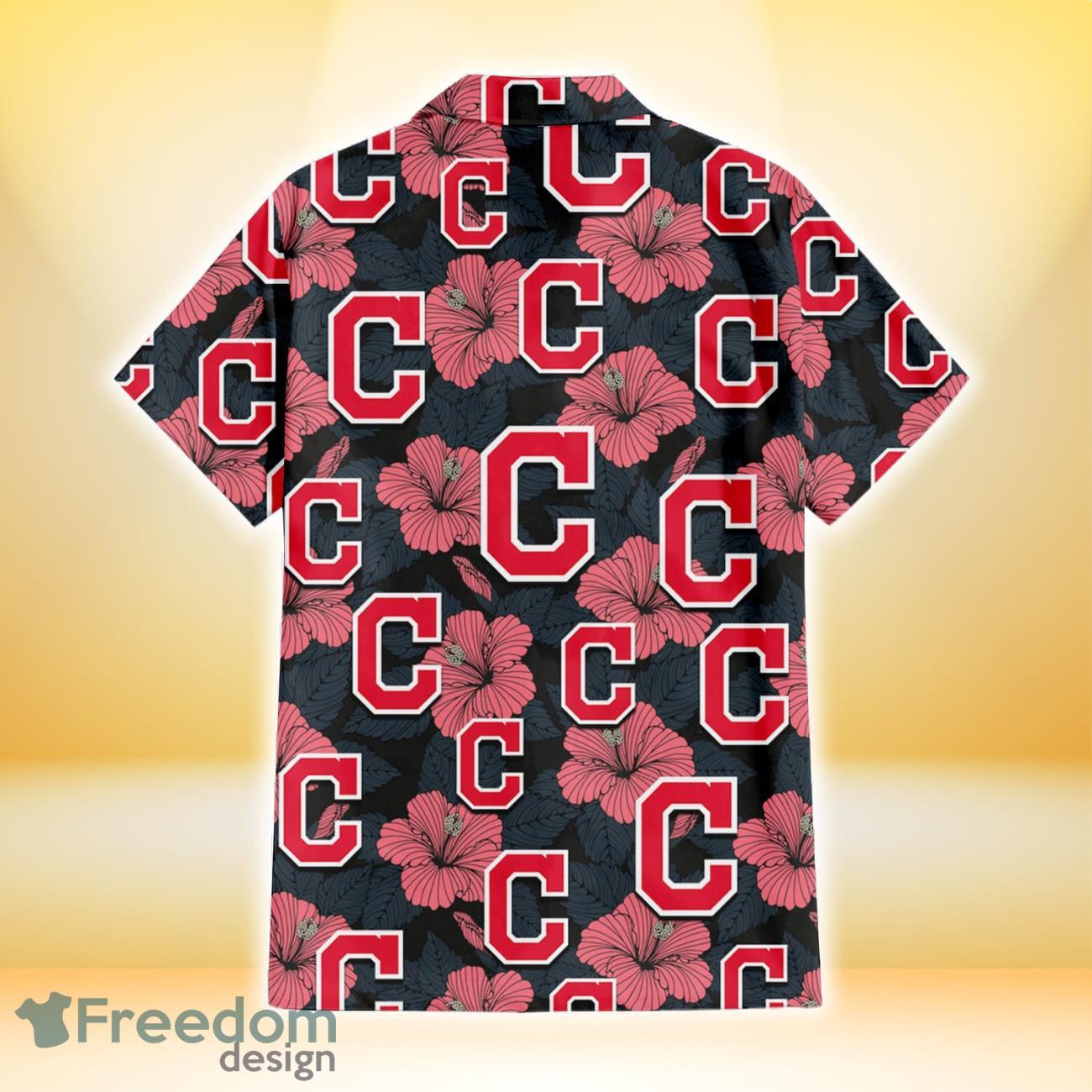 Cleveland Indians Big Logo And Light Coral Hibiscus 3D Hawaiian Shirt  Tropical Style