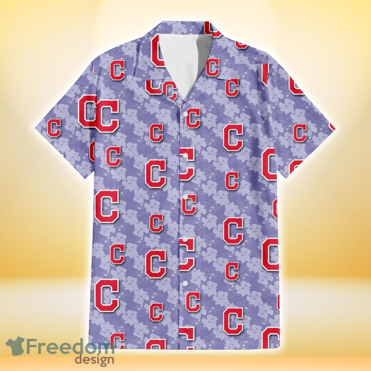 Cleveland Indians Light Purple Hibiscus Pattern Stripe Powder Purple 3D Hawaiian Shirt Gift For Fans Product Photo 2