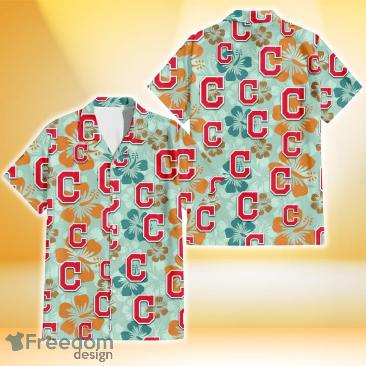 MLB Cleveland Indians Hawaiian Shirt Ocean Hibiscus Custom Name For Fans  Gift - Banantees