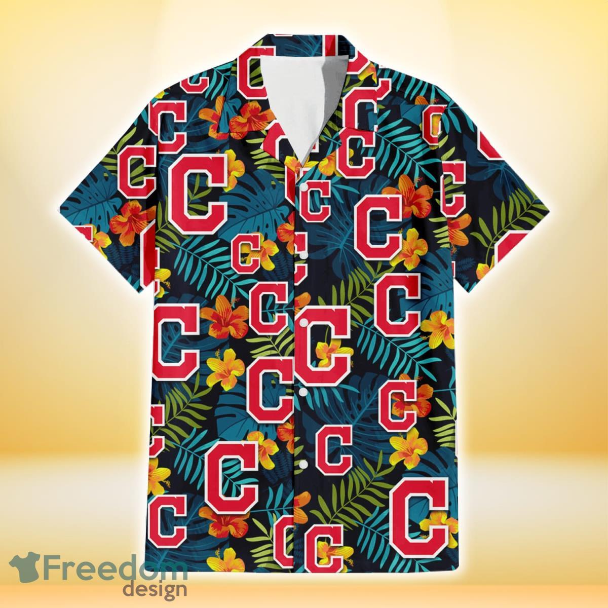 Cleveland Indians Orange Yellow Green Leaf Black Background 3D Hawaiian Shirt Gift For Fans Product Photo 2