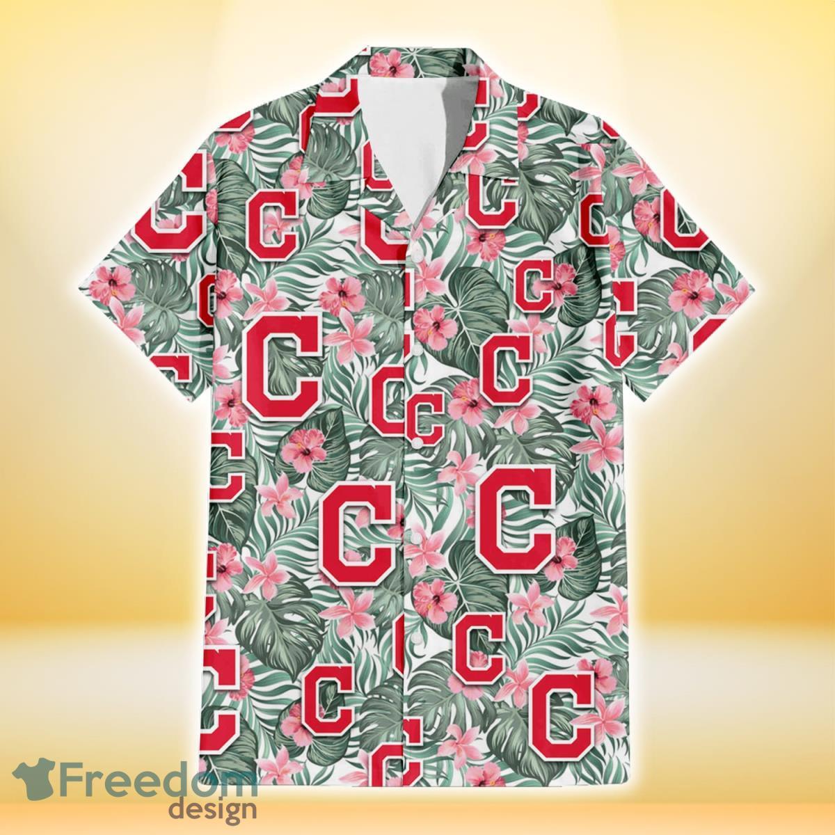 Cleveland Indians Pink Hibiscus Porcelain Flower Tropical Leaf White Background 3D Hawaiian Shirt Gift For Fans Product Photo 2