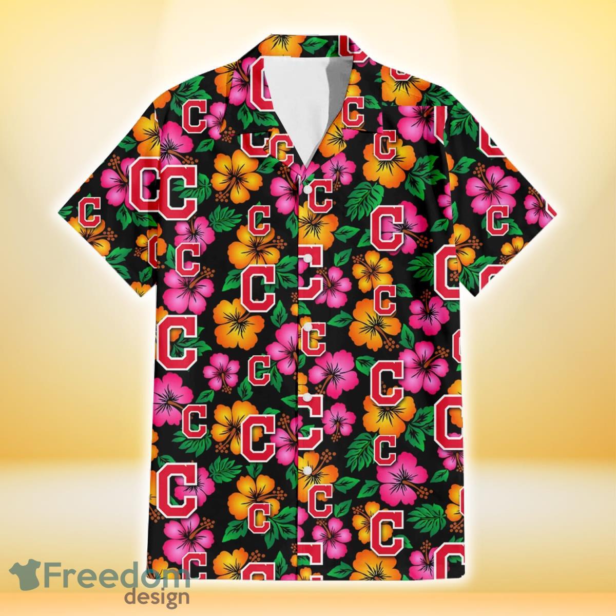 Cleveland Indians Pink Orange Black Background 3D Hawaiian Shirt Gift For Fans Product Photo 2