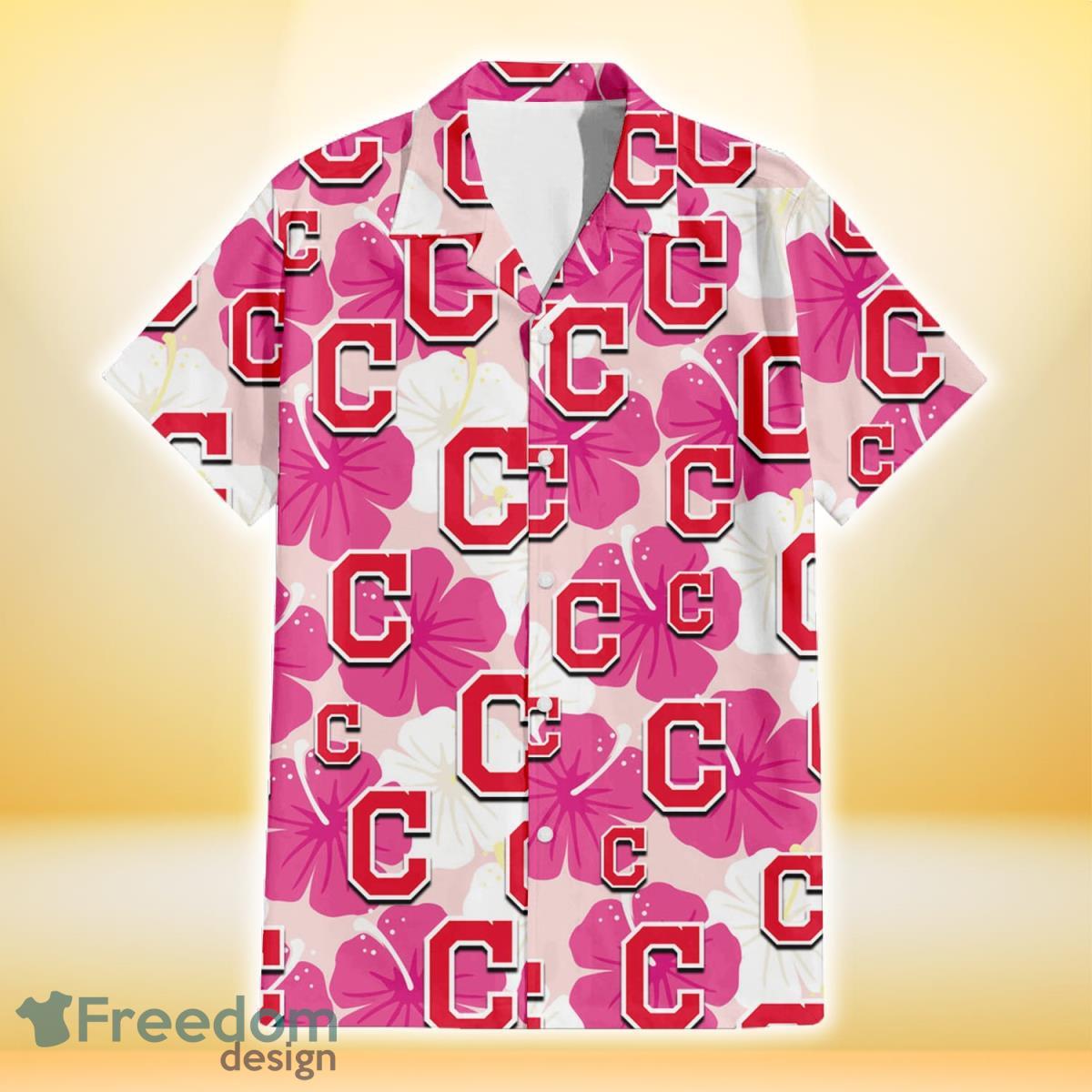 Cleveland Indians Pink White Hibiscus Misty Rose Background 3D Hawaiian Shirt Gift For Fans Product Photo 2