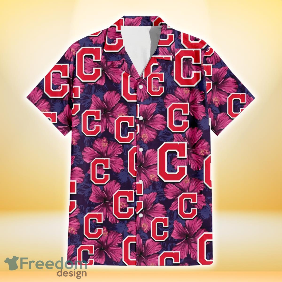 Cleveland Indians Plum Vilolet Hibiscus Dark Navy Leaf Black 3D Hawaiian Shirt Gift For Fans Product Photo 2