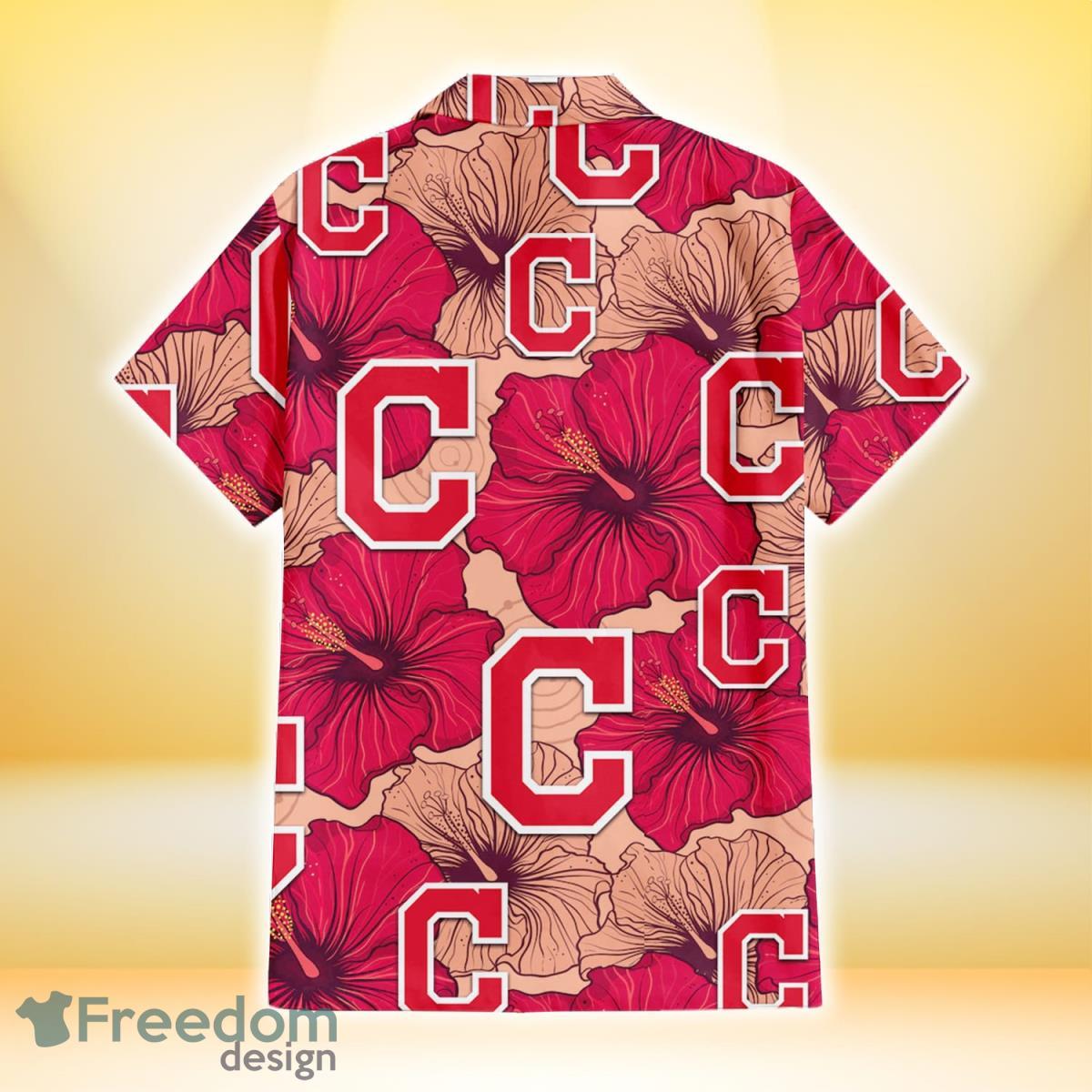 Cleveland Indians Red And White Hibiscus Dark Leaf Black Background 3D  Hawaiian Shirt Gift For Fans - Freedomdesign