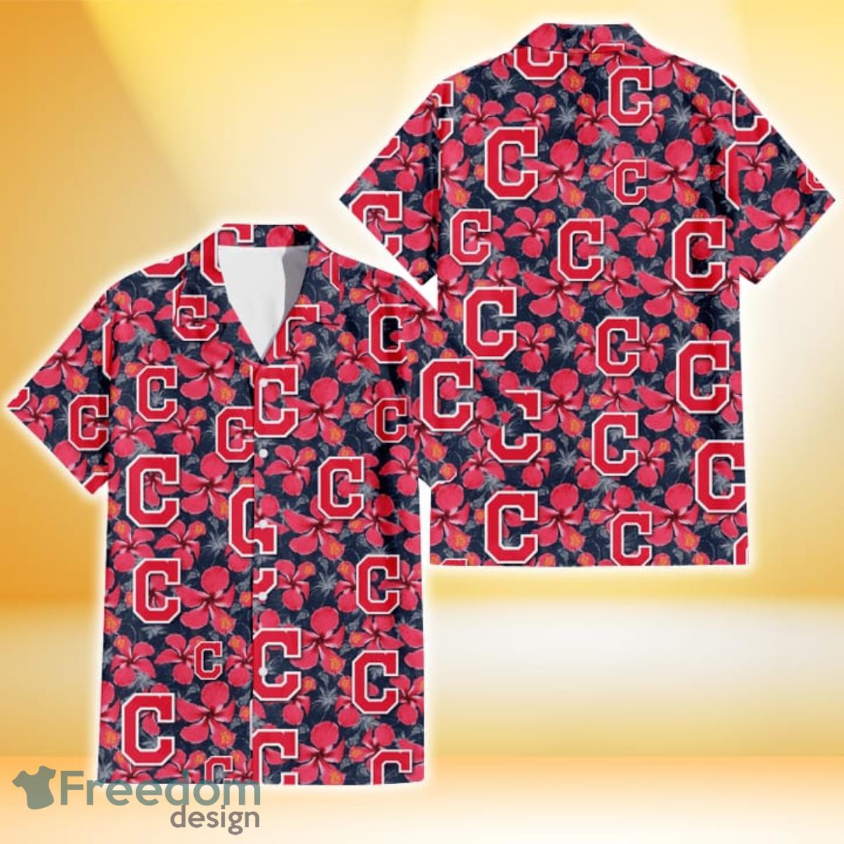 Cleveland Indians Light Coral Hibiscus Gray Leaf Black Background 3D  Hawaiian Shirt Gift For Fans - Freedomdesign