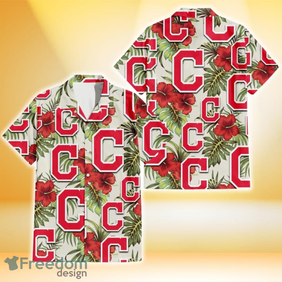 Chicago Cubs Pink Hibiscus Green Leaf Beige Background 3D Hawaiian Shirt  Gift For Fans - Freedomdesign